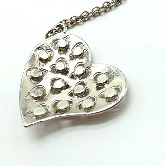 Silver-tone Heart Necklace Red Rhinestones - Picture 5 of 15